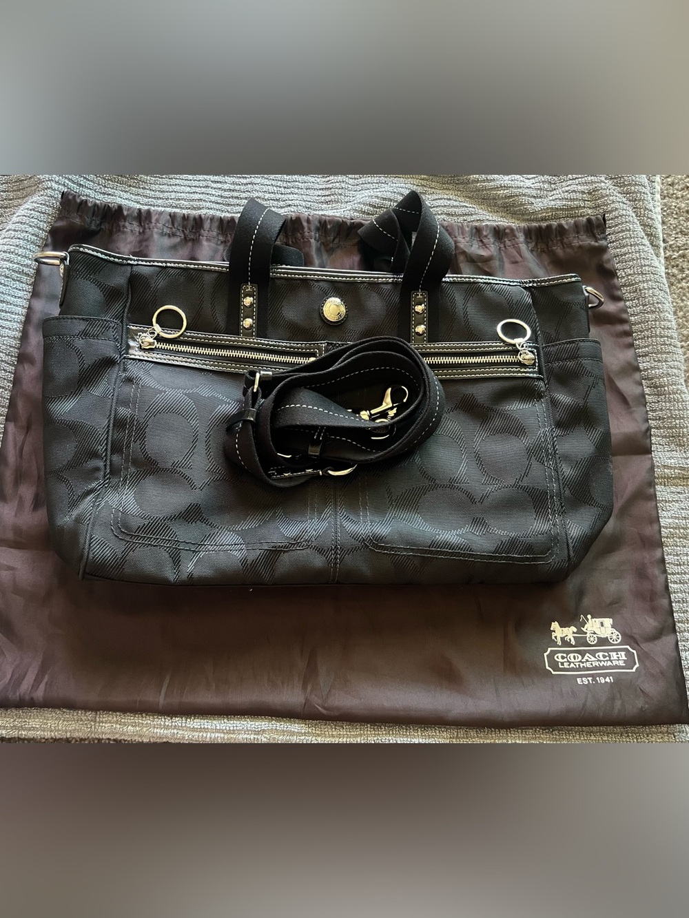 Coach Black Signature Tote with Removable Strap